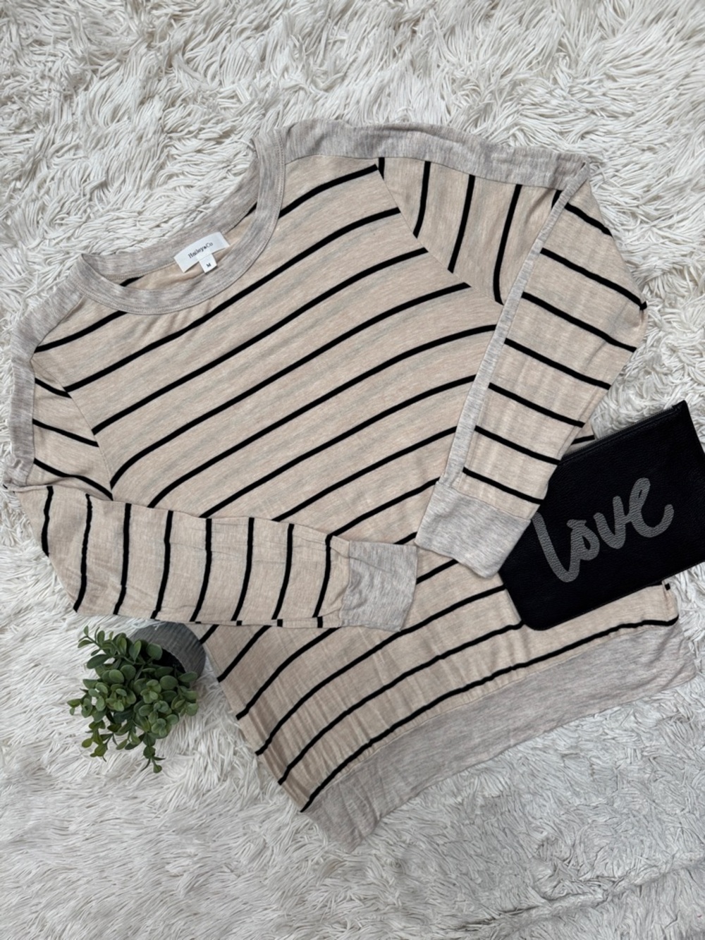 Hailey & Co Striped LS Top 💗 Beige & Black